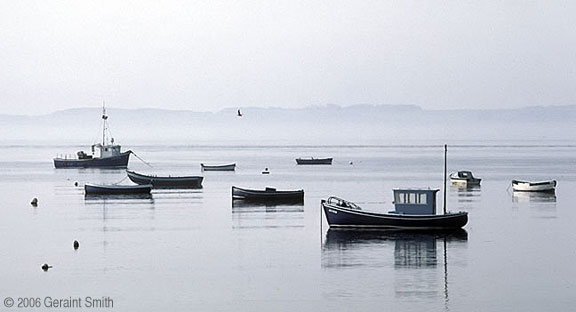 Boats in harbor on the Holy Island of Lindisfarne, England