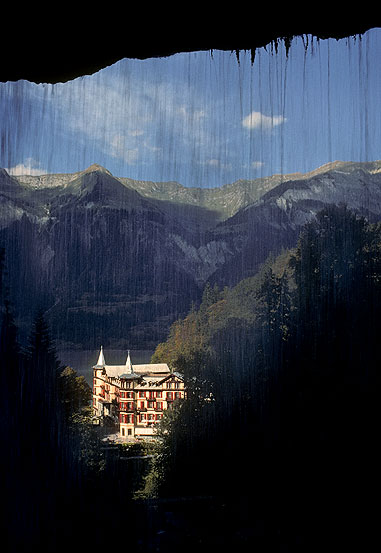 The Giessbach waterfalls and the Grandhotel Giessbach,Brienz, Switzerland.