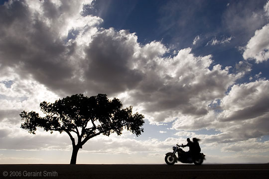 Bikers in Taos New Mexico with the Rio Grande Gorge for a backdrop as bikers roll into town for the 24th Annual Red River Memorial Day Run