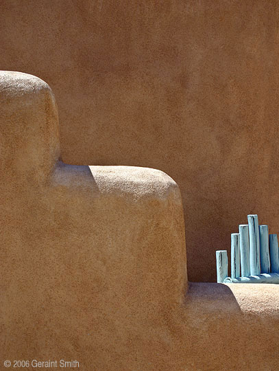 The gate and steps at the old Taos Bookstore