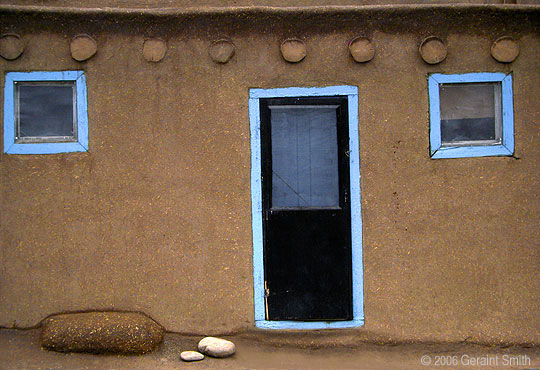 Adobe blue at Taos Pueblo, New Mexico