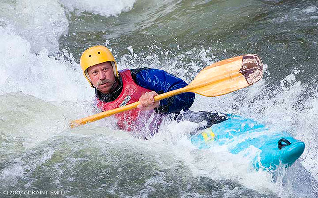 Kayaker on the Rio Grande race course, Pilar, New Mexico