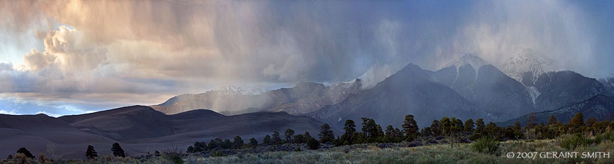 Spring storm moving through the Sangre de Cristos at Great Sand Dunes Natiaonal Park and Preserve, Colorado