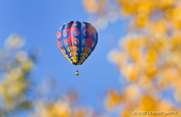 Balloon through the aspens at the Taos Mountain Balloon Rally