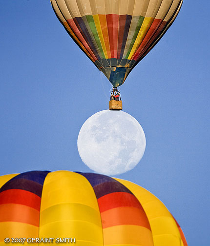 Balloon rise and moon at Taos Mountain Balloon Rally