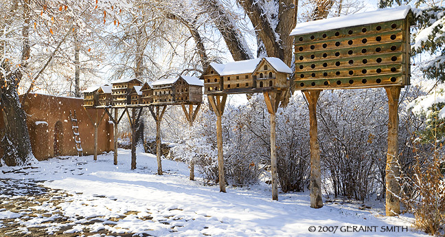 Dovecots in the courtyard at the Mabel Dodge Luhan House, Taos, New Mexico