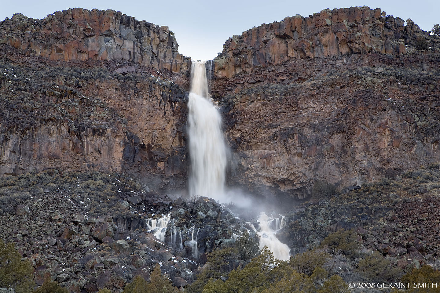 Rio Grande Gorge Waterfall, A rare occurrence of a waterfall taken February 14th in the Rio Grande Gorge north of the Taos Junction Bridge, Pilar, NM 