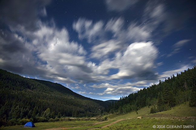 The 'big dipper' in the clouds and a Colorado meadow lit by the full moon
