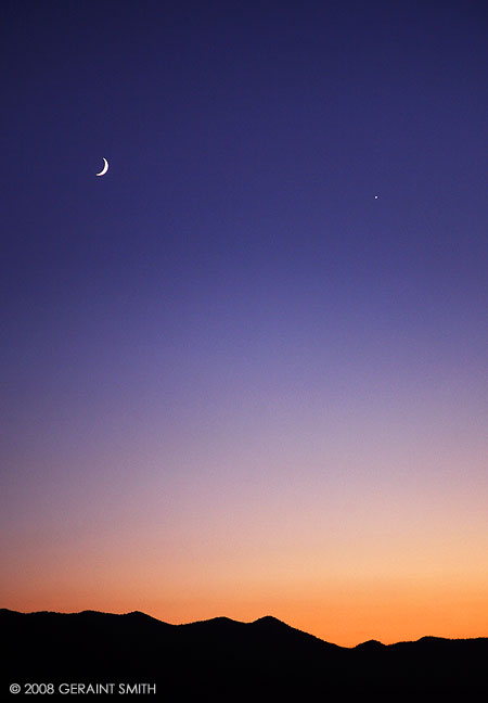 The waxing crescent moon and the planet Jupiter(taken over Taos, NM 11-01-2008)