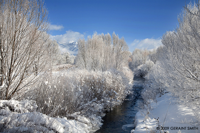 The Rio Pueblo with Taos Mountain, it's source in the distance