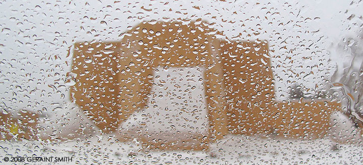 St Francis Church through a wet window