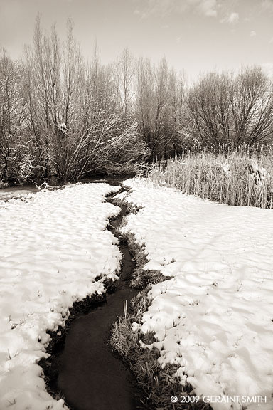 Snow on the acequia in the upper Ranchos Valley