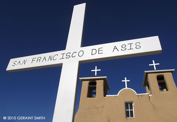 Blue skies over the St Francis Church in Ranchos de Taos
