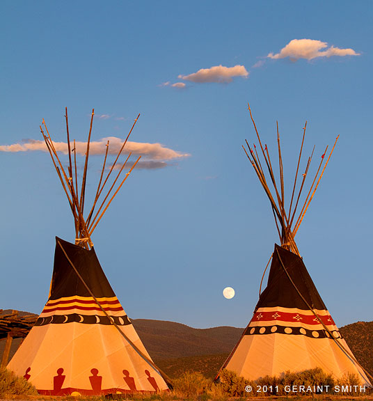 Taos moonrise and tipis