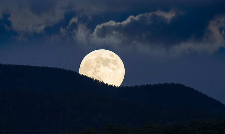 'Full Sturgeon Moon' (August) over the Sangre de Cristo foothills  also sometimes referred to as the 'Green Corn Moon' or 'Grain Moon' 