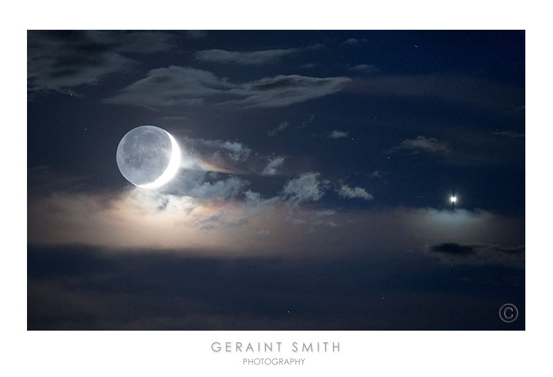 The waxing crescent moon and Venus this evening over Taos, NM