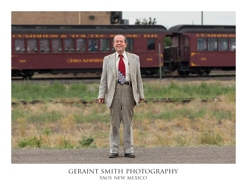 Mr John G. Andrews waiting on the train in Antonito, Colorado