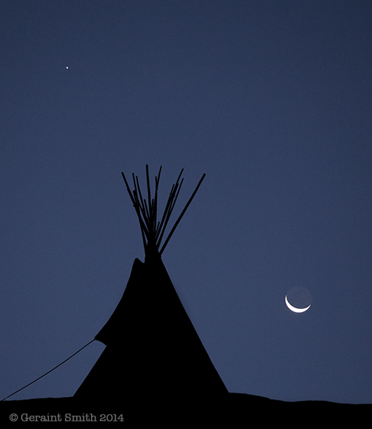 Tipi, crescent  moon and venus, Taos NM