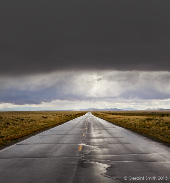 The road leaving the Great Sand Dunes NP and the storm