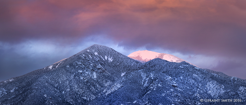 From the window in the warmth of the car ... winter light on Taos Mountain