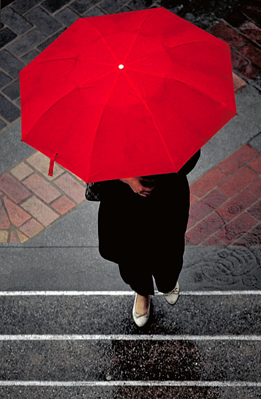 Red Umbrella, From a window in Pasadena City Hall there is a fine view of the civic plaza and the paving work along with scenes like this.