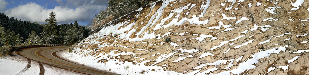 A trip on the high road to Taos after a light snow (9 images stiched together creating 48" X 11.5" print)