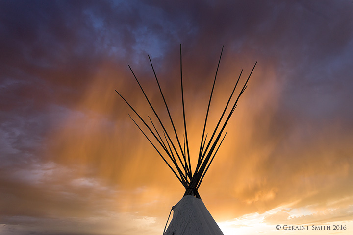 Touching the sky tipi arroyo seco new mexico rain clouds