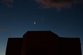 2014 April 03  Crescent moon over San Francisco de Asis church,  Ranchos de Taos, NM