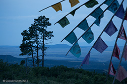 2015 August 06: Prayer Flags with "Three Peaks" (Tres Orejas) from Lama, New Mexico