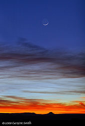 2008 February 10, Crescent moon across the mesa over Cerro Pedernal