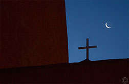 2013 February 09, Morning moon, at the St. Francis church, Ranchos de Taos, NM