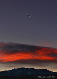 2015 January 18: Crescent moonrise over Taos Mountain (Pueblo Peak) from San Cristobal, NM