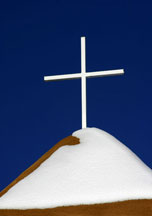 Cruz Blanca, adobe, cross and snow