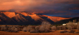 Winter sky and mountain sunset Taos, New Mexico